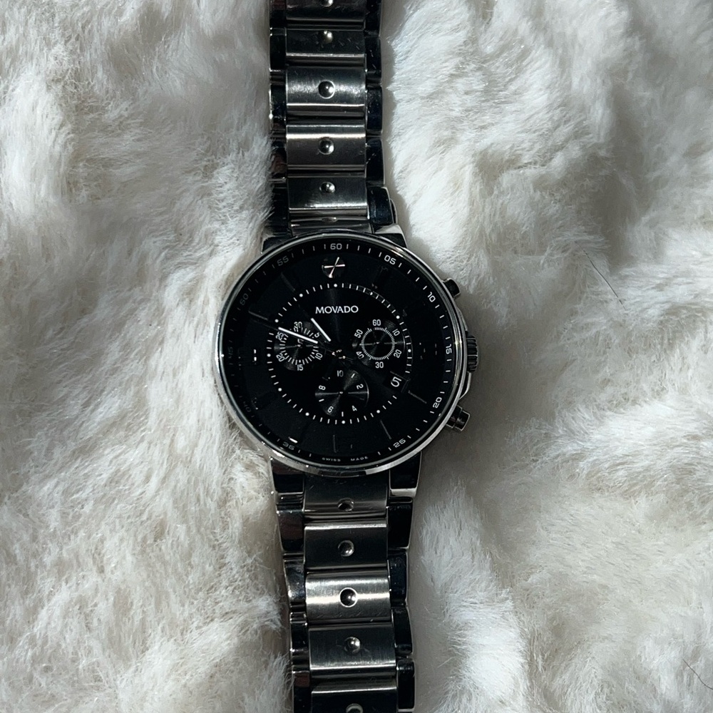 Movado Black and Silver Watch